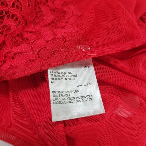 INC International Concepts Not So Basic LS Lace Mesh Bodysuit Red NWT $50 Large - Picture 11 of 12